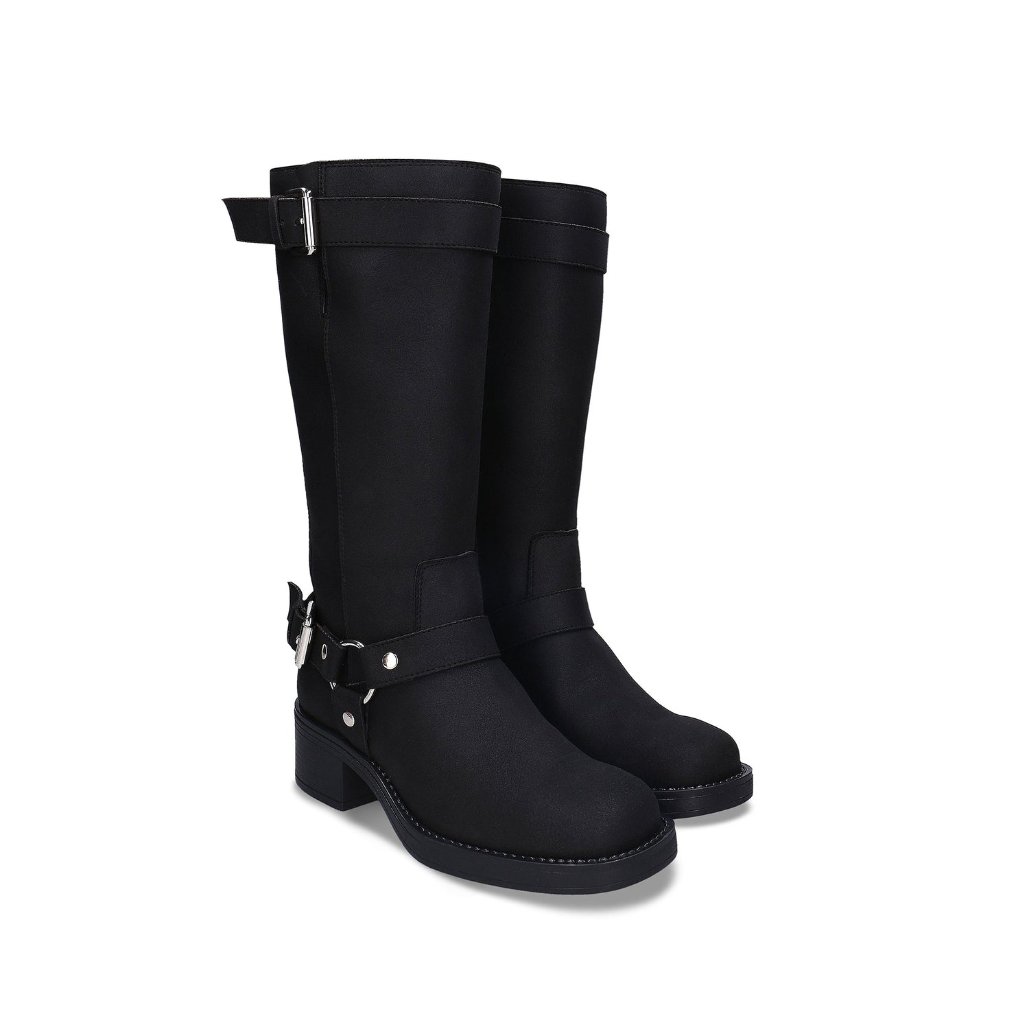 RUBY Black vegan knee-high boot side view — women’s vegan boot in recycled microfibre made in Portugal