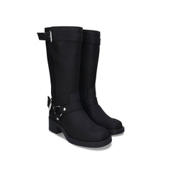 RUBY Black vegan knee-high boot side view — women’s vegan boot in recycled microfibre made in Portugal