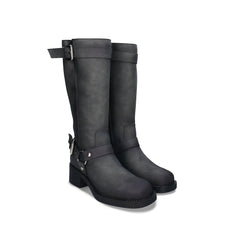 RUBY Grey vegan knee-high boot side view — women’s vegan boot in recycled microfibre made in Portugal