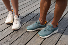 Shifter vegane Hanf-Wanderschuhe für Damen mit breiter Zehenbox in Dunkelgrün – Nahaufnahme
