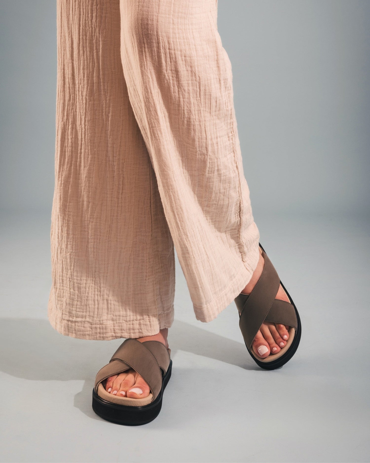 vegan criss cross padded sandals