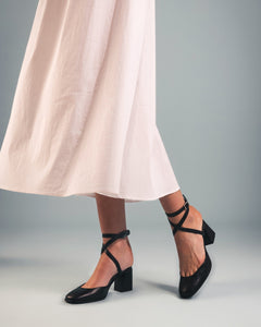 vegan black shoes ankle-strap buckle