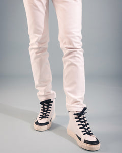 Baskets montantes hautes blanches véganes unisex en Apple Leather Piñatex Bambou