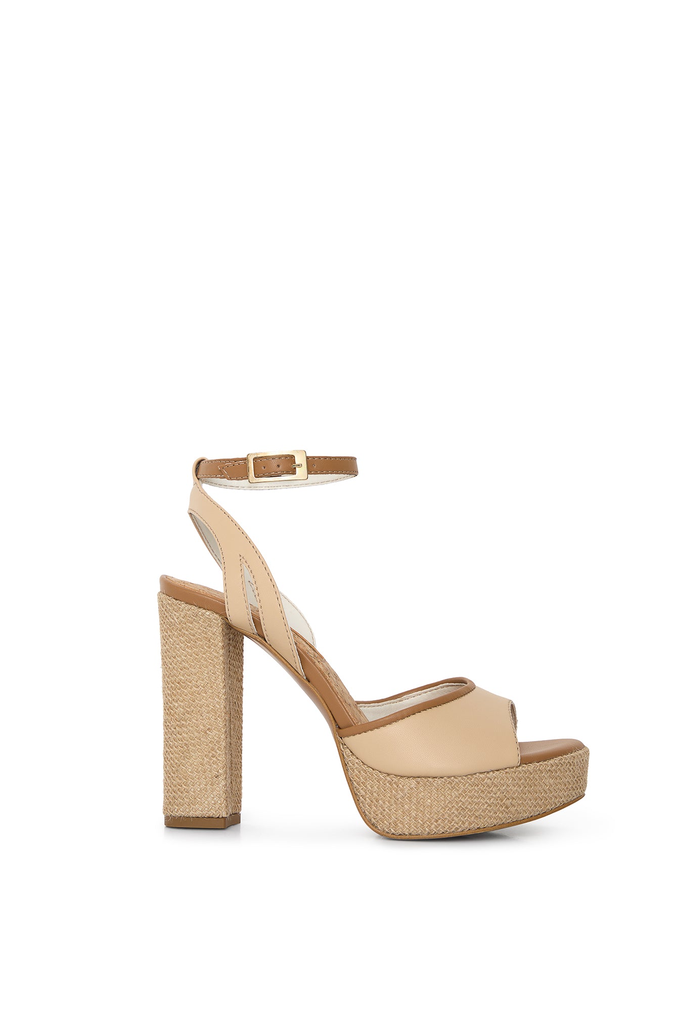 Beige Vegan Wedge Sandals in Mushroom Leather & Jute
