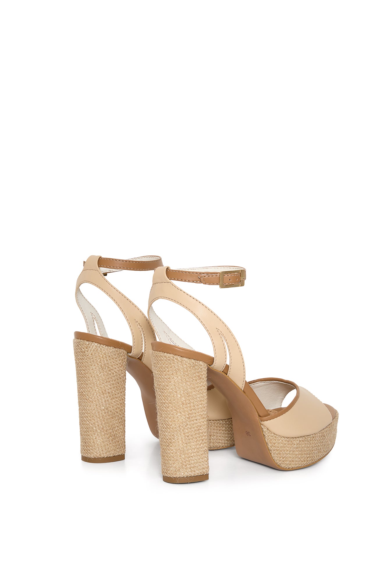Beige Vegan Wedge Sandals in Mushroom Leather & Jute