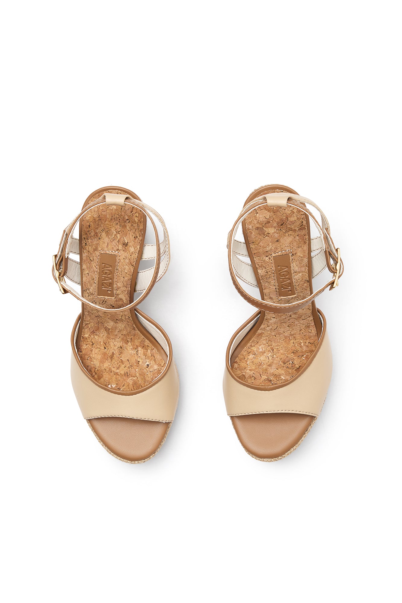 Beige Vegan Wedge Sandals in Mushroom Leather & Jute