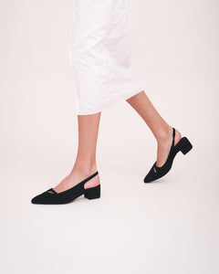 Elegante vegane Damen-Pumps in Schwarz – hoher Absatz, spitze Form, Slingback