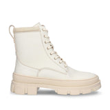 White vegan boots women with zipper and laces collar padded apple skin ridged | NAE