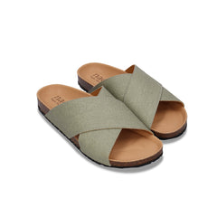 Vegane Unisex-Sandalen gepolstert flache überkreuzter Riemen grün