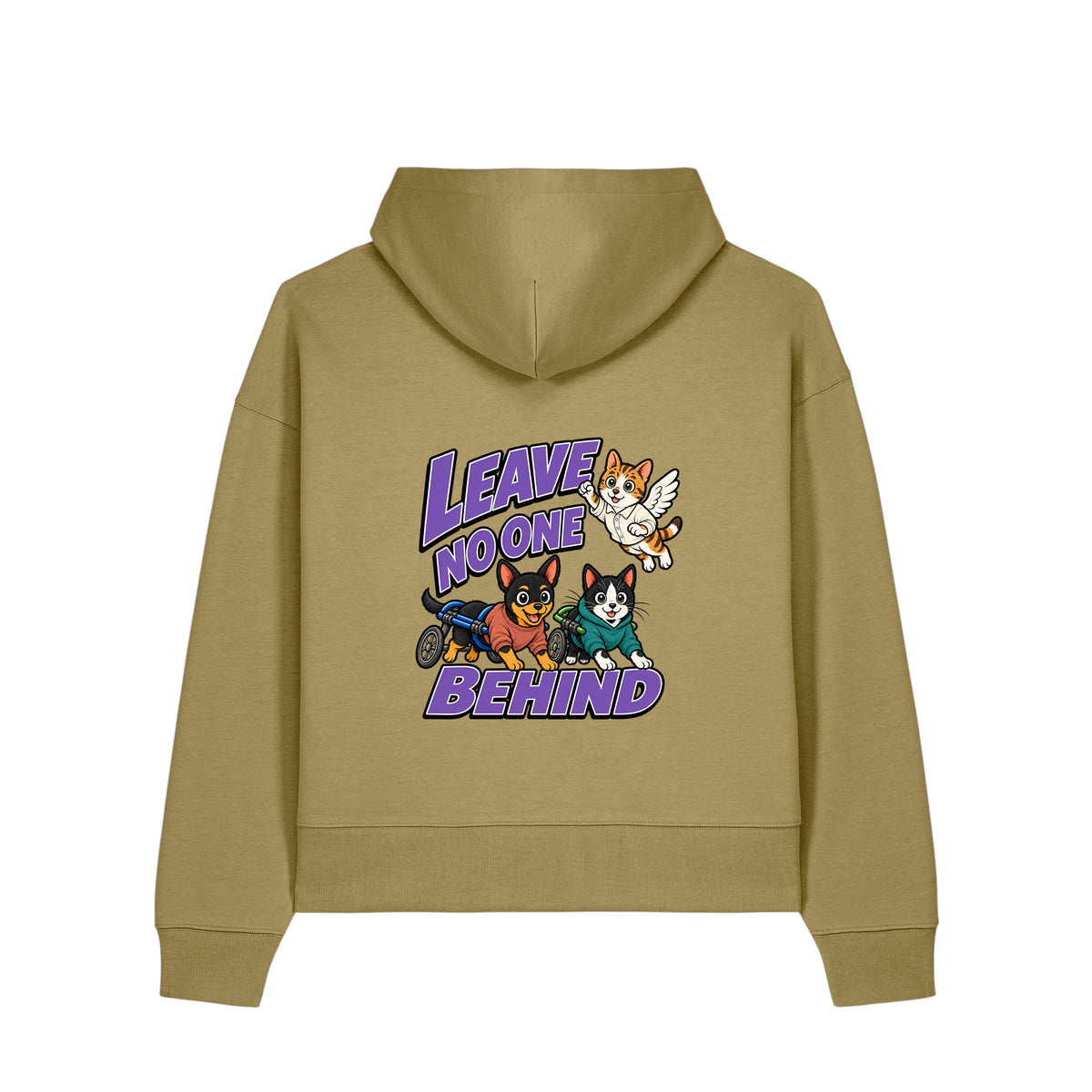 NEW WORLD GUARDIANS Kobold Guardians unisex organic cotton hoodie in faded olive – back graphic view