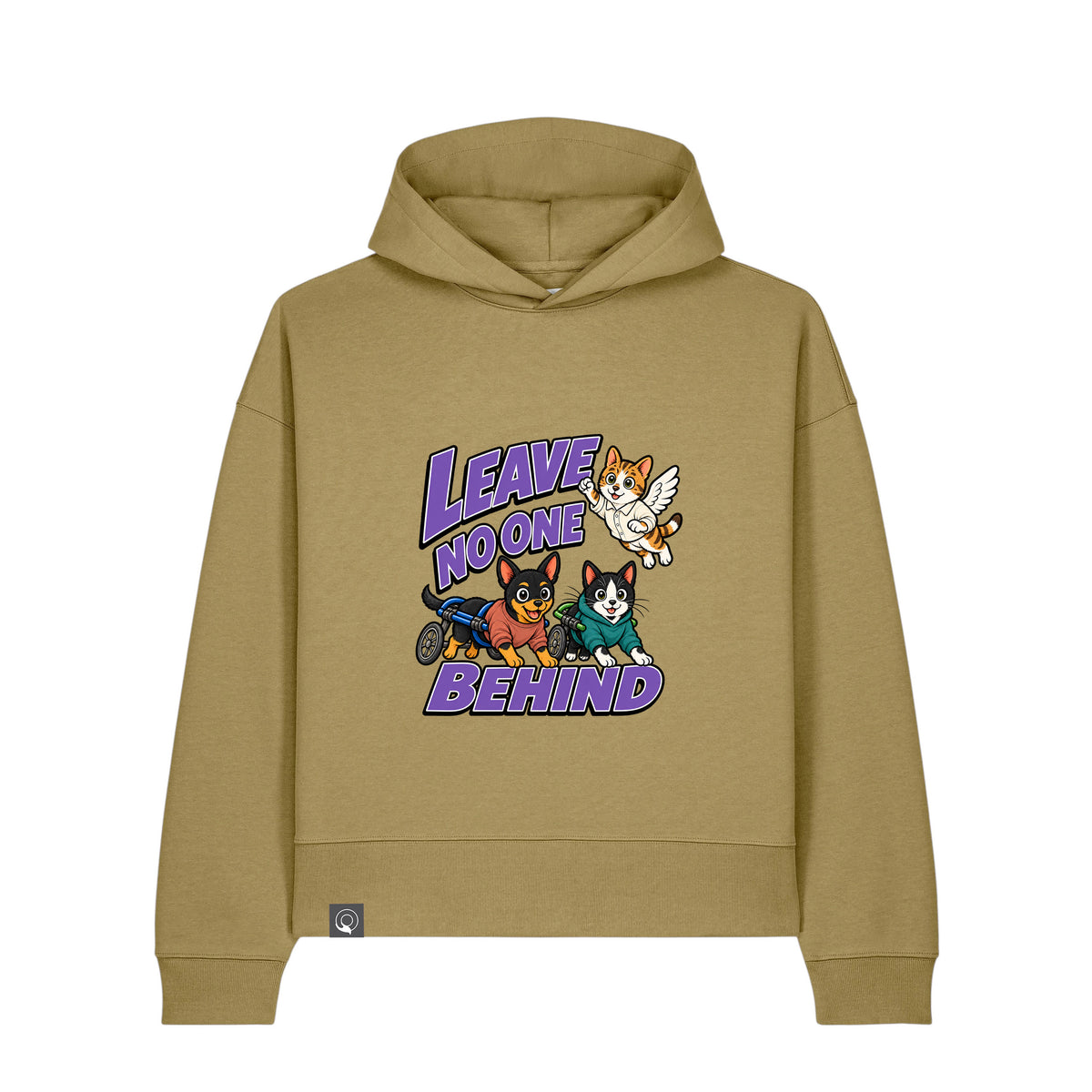NEW WORLD GUARDIANS Leave No One Behind Unisex-Hoodie aus Bio-Baumwolle in Olivgrün – Vorderansicht