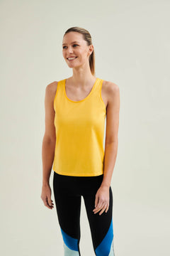 Planet-friendly yoga fashion - Cradle to Cradle certified sustainable cotton top in Sunshine Yellow for every practise