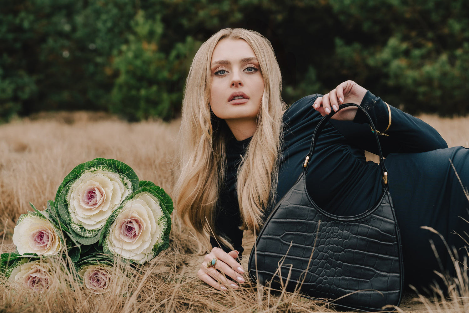 AUDREY BAG aus Maisleder in schwarz Kroko