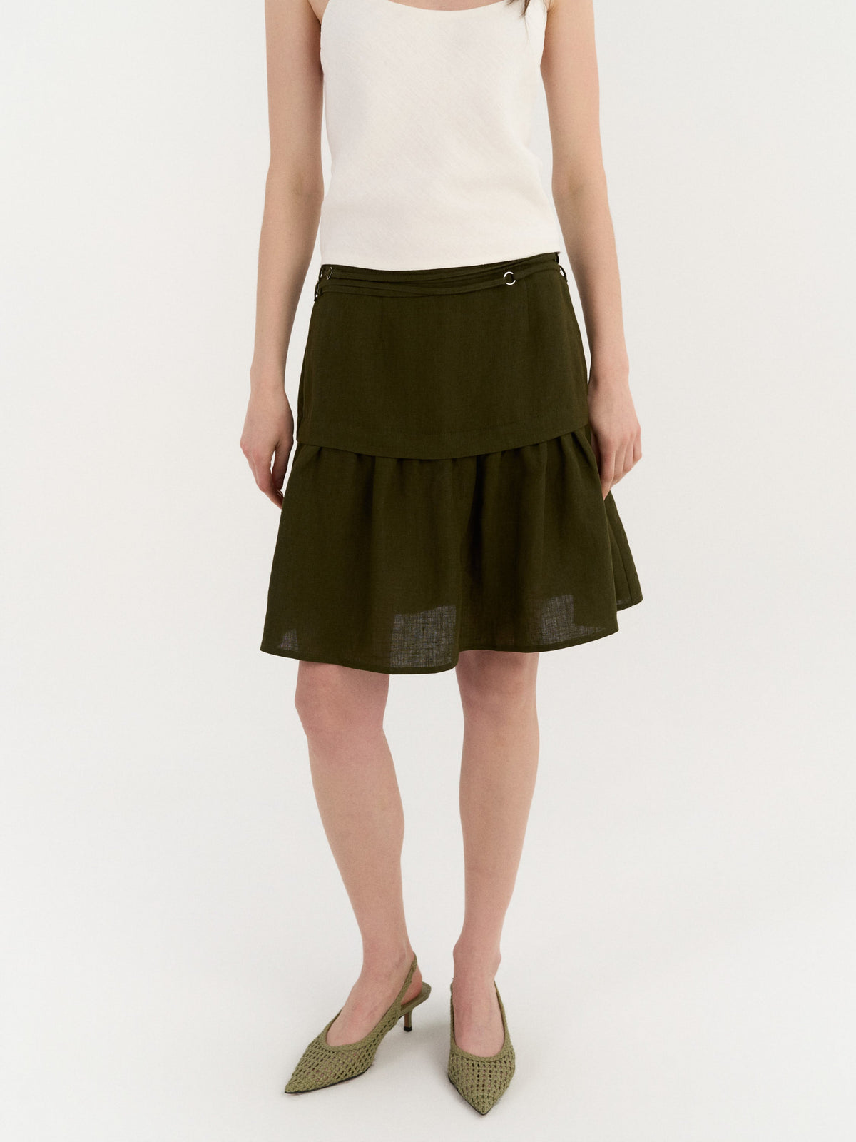 Ravena Gathered Skirt – Deep Olive by AmourLinen in European linen