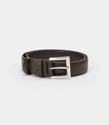 Dark brown classic vegan belt by Solari Milano, silver metal buckle, made in Florence