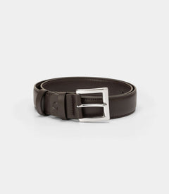 Dark brown classic vegan belt by Solari Milano, silver metal buckle, made in Florence