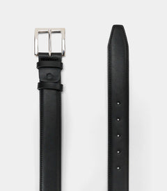 Black classic vegan belt by Solari Milano, silver buckle detail, premium vegan leather