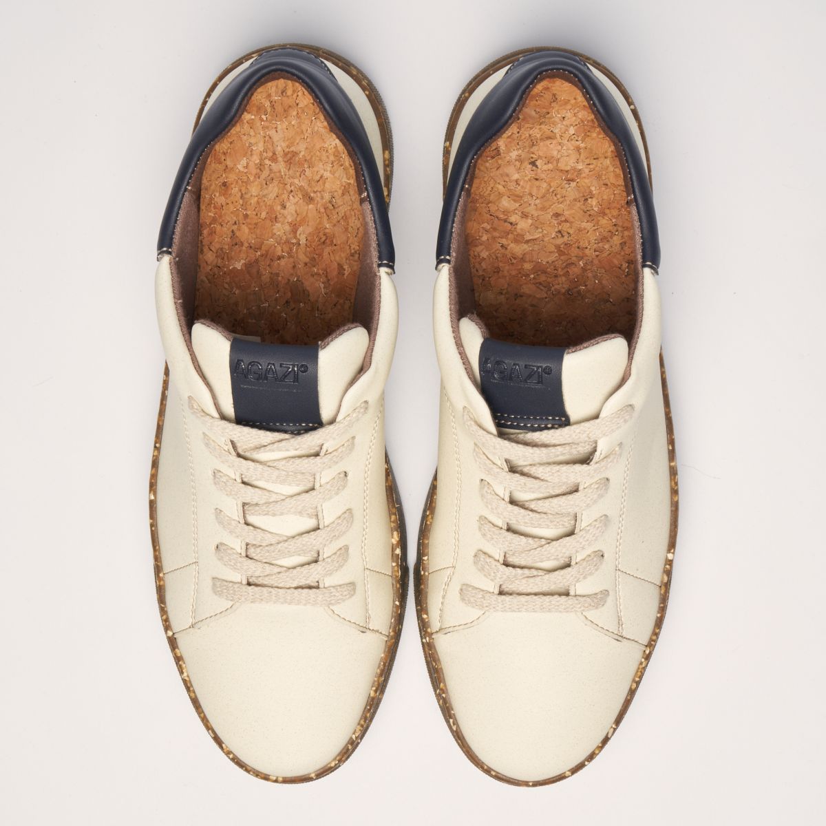JACOB Vegan Sneakers in Beige & Navy Blue from Apple & Corn Leather