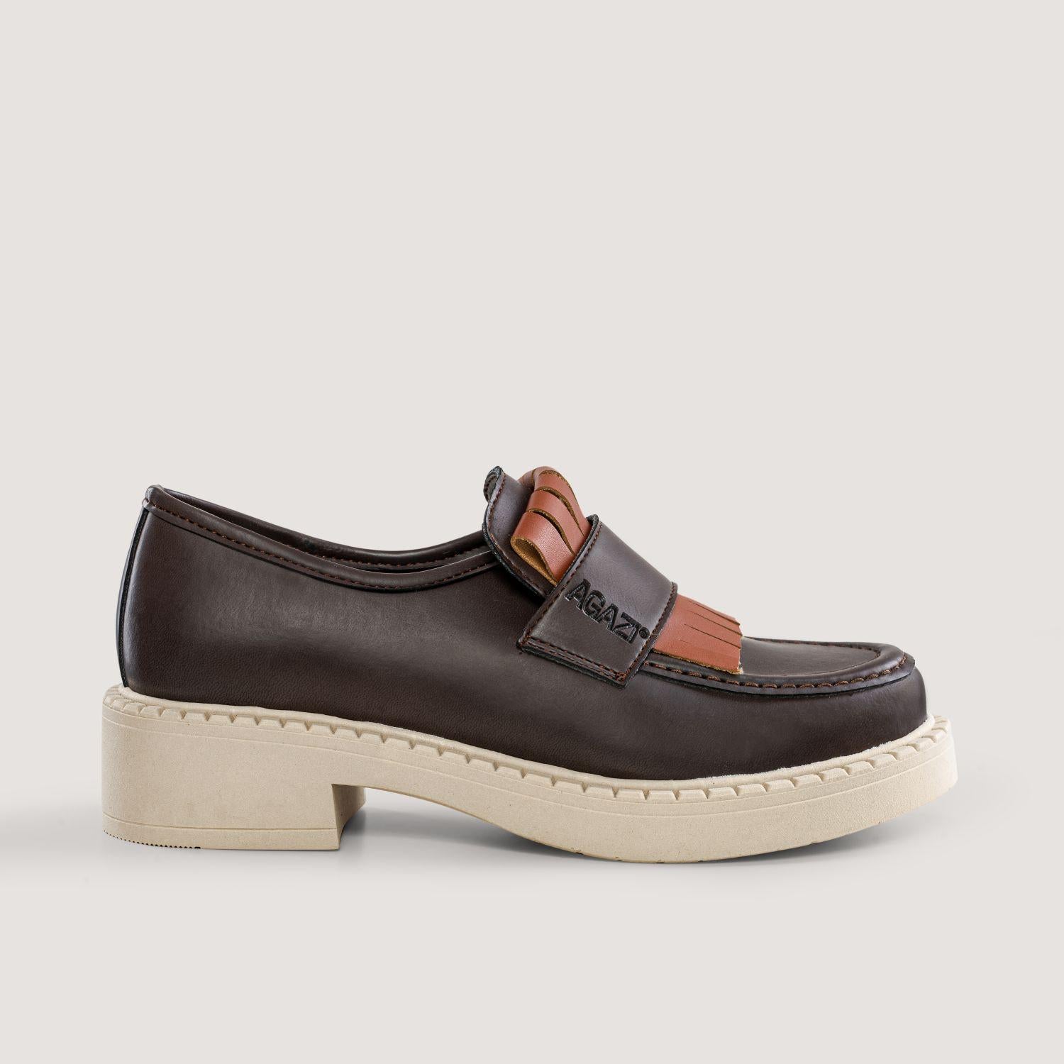 DIANE 3 in 1 Braune Vegane Loafer aus Apfelleder mit heller Sohle