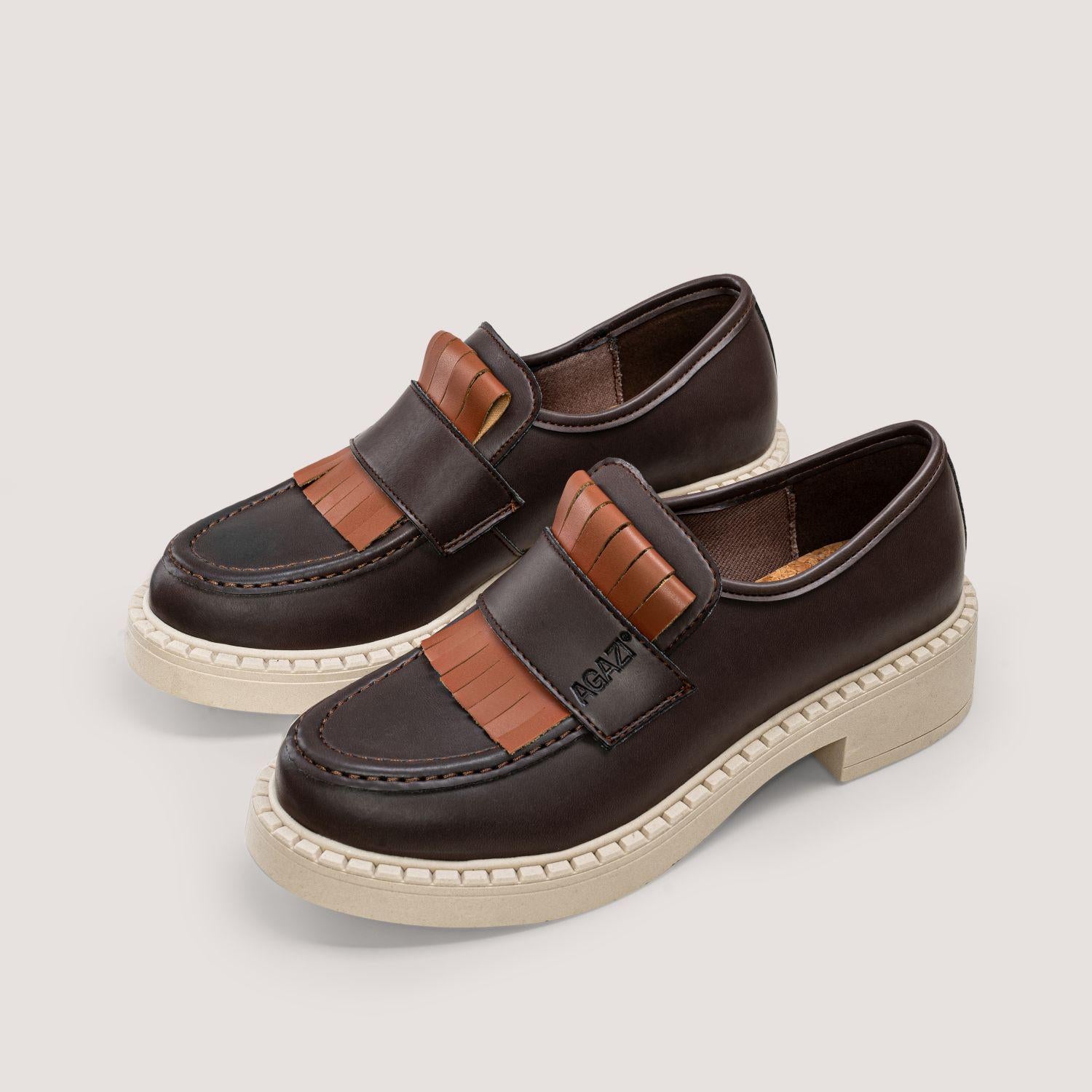 DIANE 3 in 1 Braune Vegane Loafer aus Apfelleder mit heller Sohle