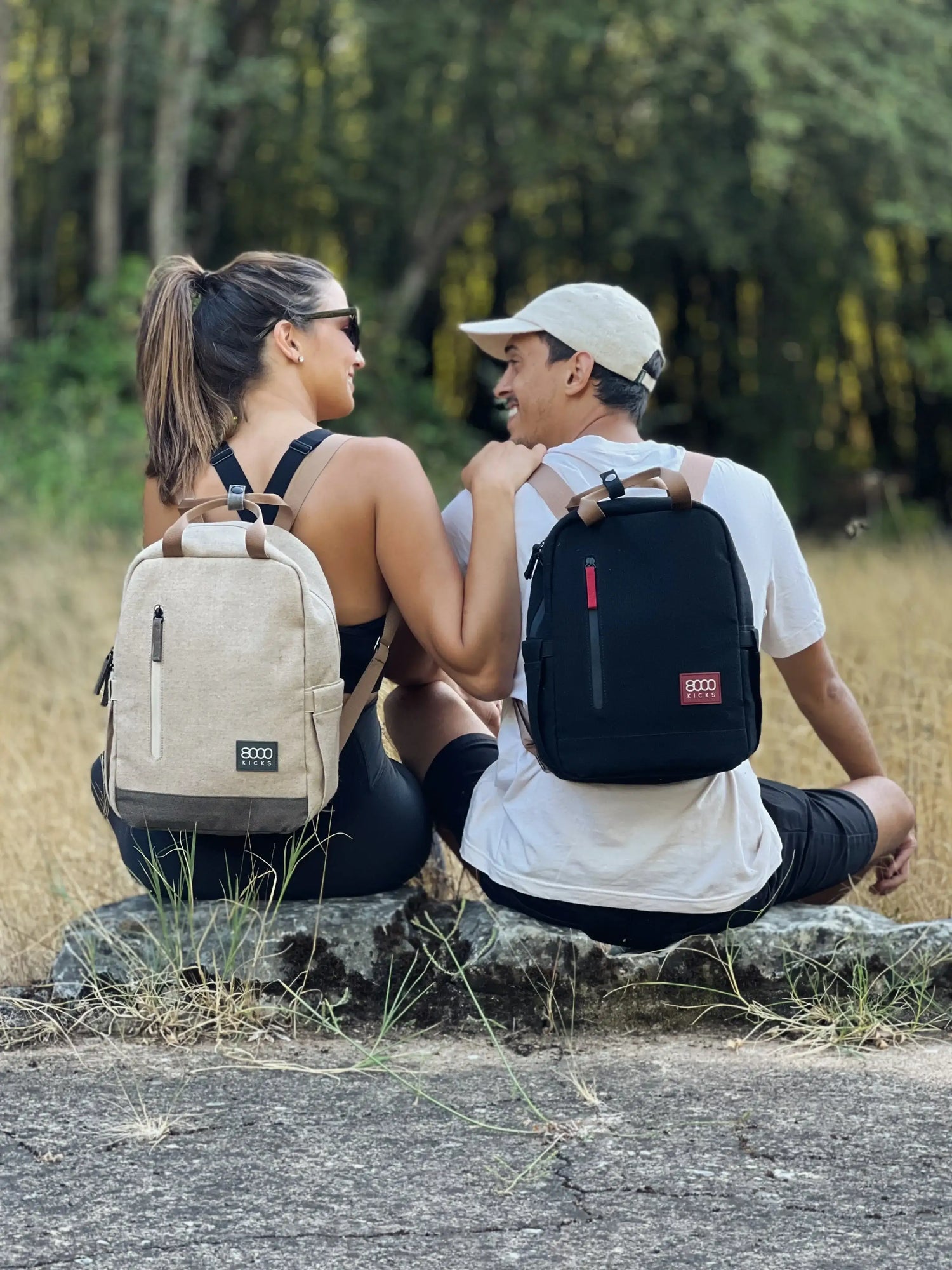 Kleiner Hanf-Rucksack in Beige und Grün