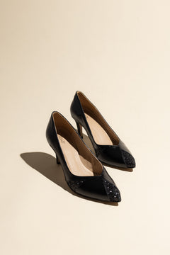 IVO MIDI black vegan heels with glitter accents made from mushroom leather